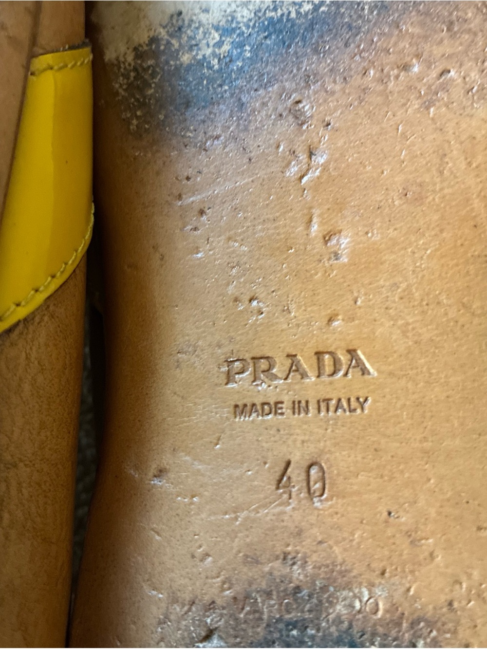 VNTG PRADA Two-Tone Leather Ballet Flats Yellow Tan Cutout Ballerina Sz 10US/40E - Picture 5 of 7